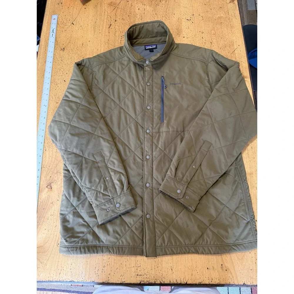Patagonia Large Tough Puff Shirt Jacket, Green Snap Quilted Fitz Roy Puffer